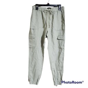 Nicole Miller New York Tan Linen Comfy Casual Jogger Pants Womens Size Medium